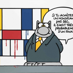 « Mondrian pas sec » (peintre décédé en 1944) © Philippe Geluck/« Huberty & Breyne Gallery »/2019