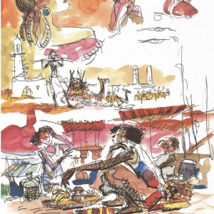 Aquarelle issue des "Rêveries éthiopiques" d'Hugo Pratt © Hergé-Moulinsart-Géo/2021