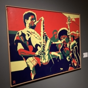 « Pharoah Sanders et Sony Sharroc » (Bernard Rancillac)/114 x 146 cm/1970 © Coll. Thomas Neirynck/« Fondation Roi Baudouin »/mise en dépôt à l’ « Artothèque » (Mons)