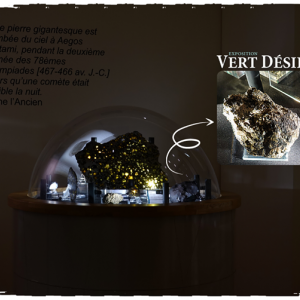 Présence d’olivines dans ce fragment de météorite provenent de l’astéroïde Vesta (550 km/diamètre)