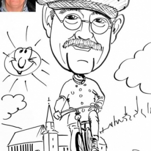 Caricature de Dirk Van Luchem, president IVCA, "International Veteran Cycle Association" Caricature de Dirk Van Luchem, president IVCA, "International Veteran Cycle Association"