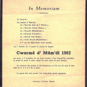 Avis nécrologique ( " Nouvelles de Malmedy du 10 mars 1962 " ) Avis nécrologique ( " Nouvelles de Malmedy du 10 mars 1962 " )