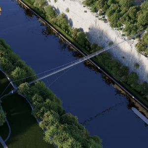 Plan 3D de la future passerelle au-dessus du Canal Albert. ©SEA Partners Plan 3D de la future passerelle au-dessus du Canal Albert. ©SEA Partners