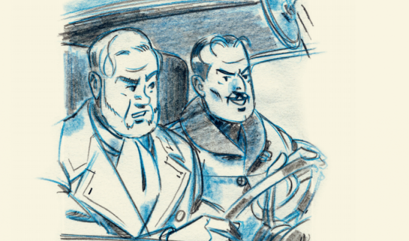 Mortimer et Olrik côte à côte, un crayonné de © Christian Cailleaux