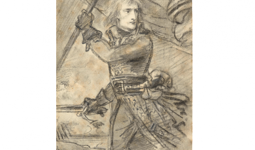 Antoine-Jean GROS, dit baron GROS (Paris 1771-Meudon 1835), Le général Bonaparte (1769-182) au pont d’Arcole le 15 novembre 1796 Crayon noir, estompe, 22,1 x 16,2 cm, Estimation : 200 000 – 300 000 € © Artcurial